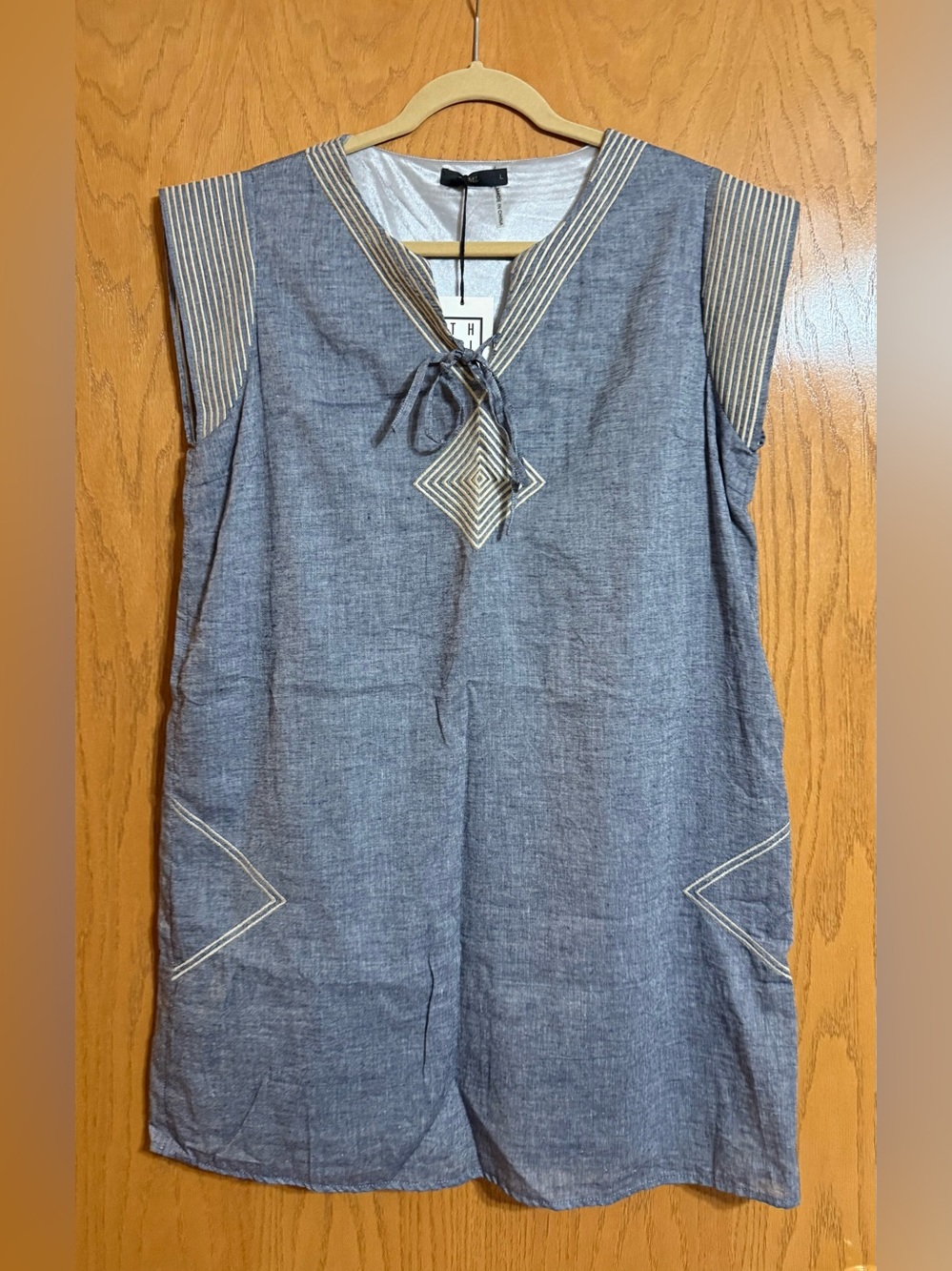 THML Chambray Blue Tunic Dress with Contrast Trim, NWT, size large